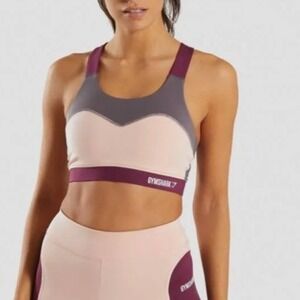 Gymshark Illusion Sports Bra Ruby Pink Colorblock Size Small